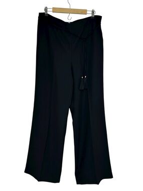 Talbots Hollywood Versatile Black Wide-Leg Tassel Waist Tie Trousers Pants 14